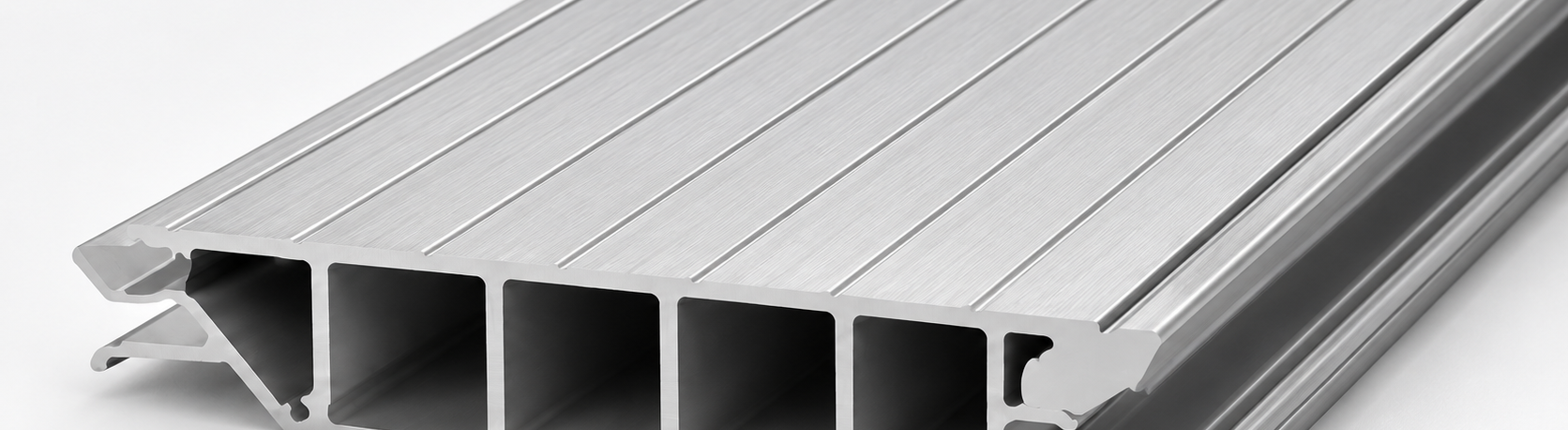 Nahaufnahme eines AluClick Aluminium-Bodenprofils im Querschnitt