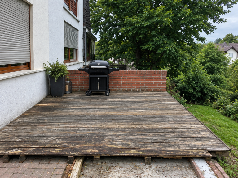 Alte Holzterrasse vor der Sanierung mit AluClick