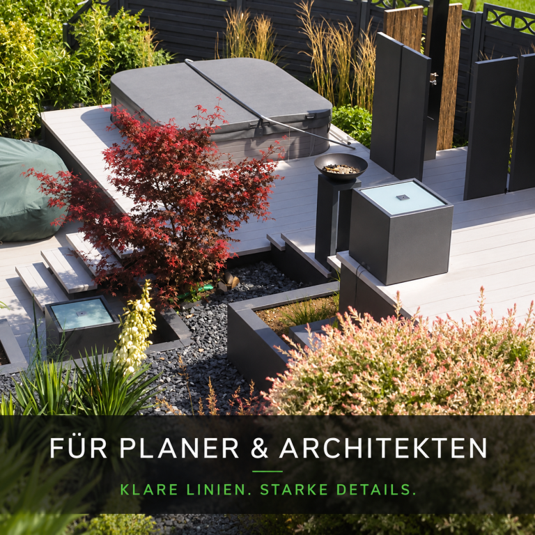 Moderner Außenbereich mit AluClick Aluminiumdielen für Planer und Architekten