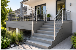 Moderne Außentreppe mit AluClick Aluminiumstufen und Terrassenanschluss