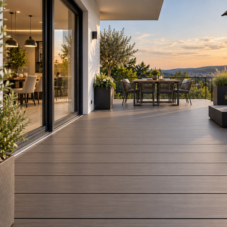 Moderne Terrasse mit grauen AluClick Aluminiumdielen