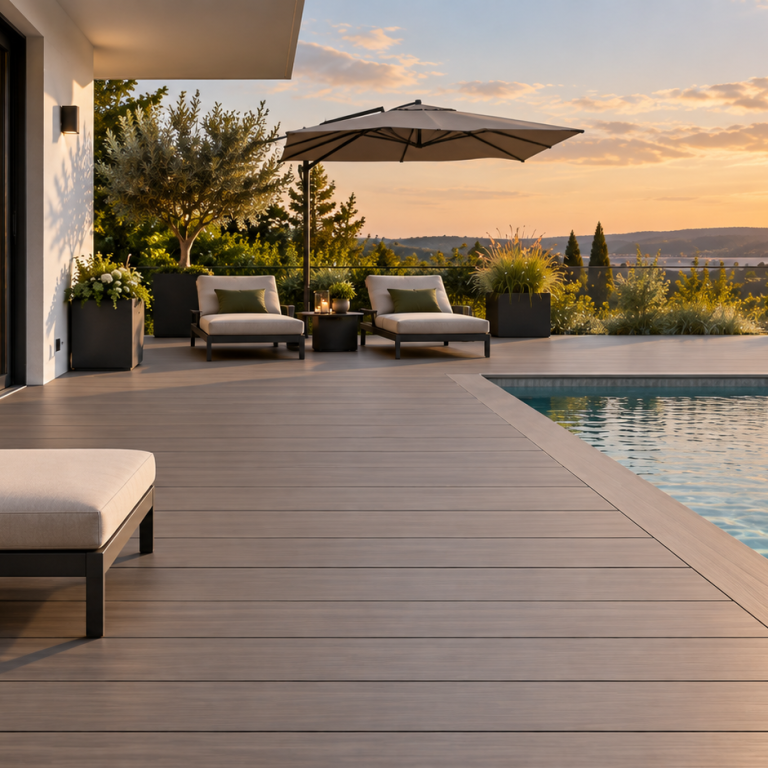 Moderner Poolbereich mit AluClick Aluminiumdielen